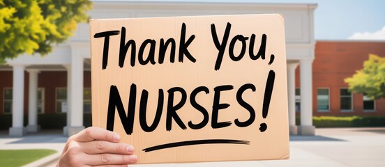 Appreciation Message: A hand proudly displays a sign that expresses gratitude, offering sincere thanks to the nursing community for their invaluable service. The message.