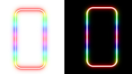 Glowing Rainbow Neon Rectangular Frame with Rounded Corners isolated on a transparent background 