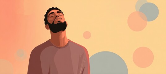 Man Practicing Breathing Exercises with Soft Natural Background