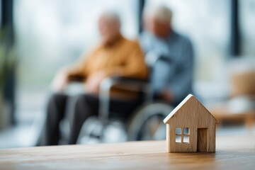 Model of a House on a Table with a Senior Couple Out of Focus