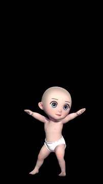 Cute little baby dancing isolated with copy space . Seamless funny children vertical video.