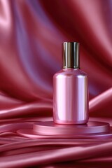 Naklejka premium Pink Perfume Bottle on Pink Fabric