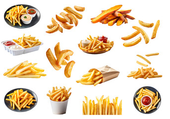 Pommes set isoliert auf wei&szlig;en Hintergrund, Freisteller 