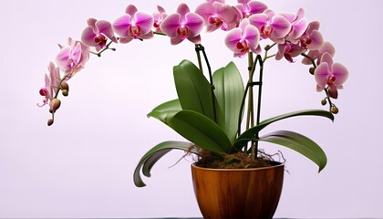pink orchid in a pot isolated 