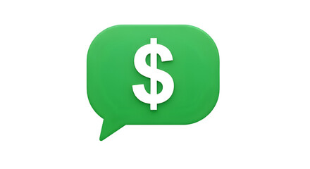 Obraz premium Green chat bubble with white dollar sign icon for mobile payment or money transfer concept isolated on transparent background