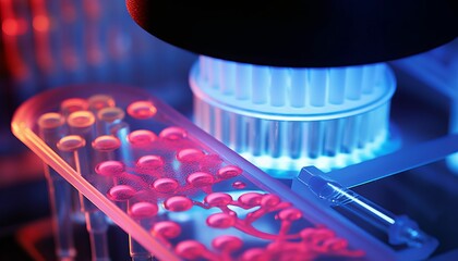 Samples with dna lying on cell cultury dish near microscope 