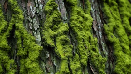 tree bark with green moss and lichen