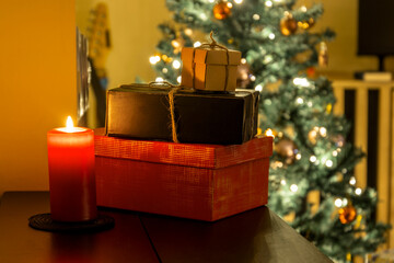 Christmas theme with gifts and decorations