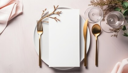 Vertical menu card mockup with festive wedding or birthday table