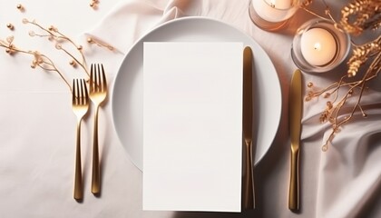 Vertical menu card mockup with festive wedding or birthday table