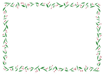 葉っぱと赤い実のボタニカル柄フレームイラスト