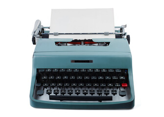 Vintage Italy typewriter with a blank sheet of paper ready to be typed on.  Old fashioned vintage typewriter in the office.