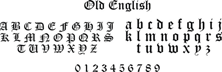 Gothic Old English Font Blackletter Alphabet and Digits for Design