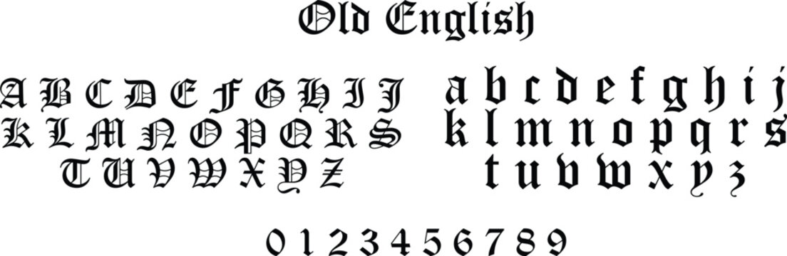 Gothic Old English Font Blackletter Alphabet and Digits for Design