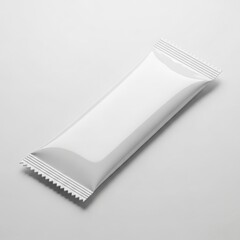 Isolated white foil packaging mockup template for food bar or snack on a plain background