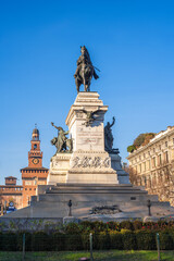 Obraz premium Historical equestrian statue of Giuseppe Garibaldi in Milan, Italy