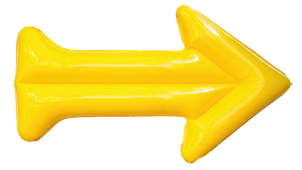 Yellow inflatable arrow on transparent background
