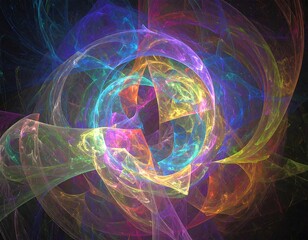 Abstract fractal design with swirling, colorful shapes