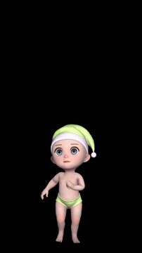 Cute Santa baby walking with a hat isolated with copy space . Seamless funny vertical video.