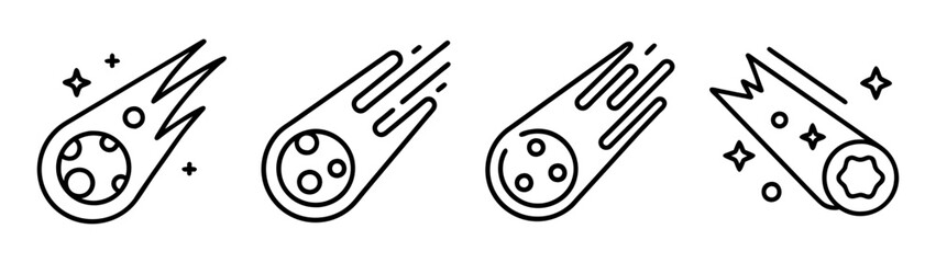 Set of comet or meteor line icons representing space objects flying through the atmosphere © IsratJahan