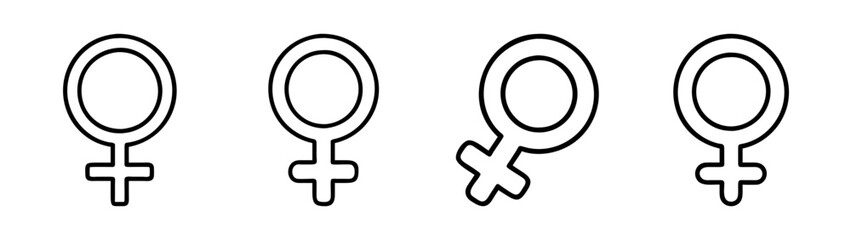A simple collection of four female gender symbols in minimalist black outline form