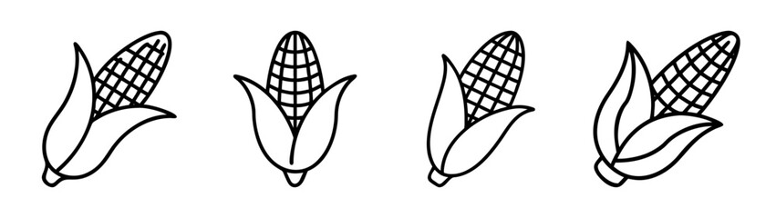 Simple line art icons representing corn on the cob, suitable for food and agriculture themes