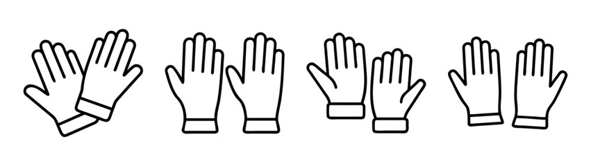 Set of four different outline icons showing pairs of work gloves for safety and protection