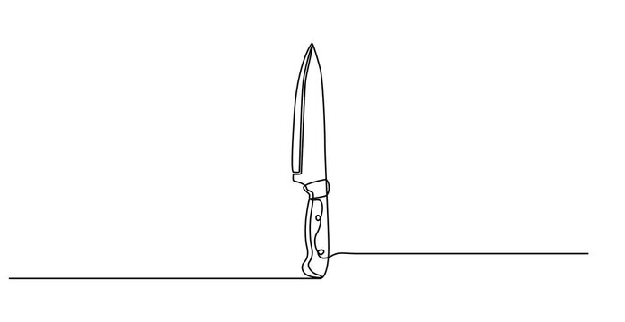 Animated self drawing of  Kitchen knife one line continuous drawing. Kitchen tools continuous one line illustration. Vector minimalist linear illustration, Knife kitchen continuous line. Continuous