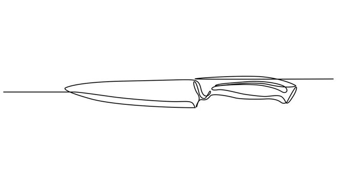Animated self drawing of  Kitchen knife one line continuous drawing. Kitchen tools continuous one line illustration. Vector minimalist linear illustration, Knife kitchen continuous line. Continuous