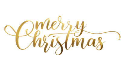 Elegant Merry Christmas golden calligraphy script. Festive 3D lettering for holiday greetings, cards, and decorations. Luxurious typography isolated on a transparent background for easy use.