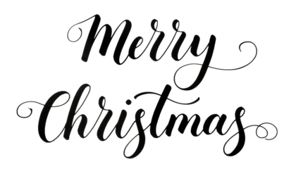 Elegant handwritten Merry Christmas greeting in black ink calligraphy script. Festive holiday lettering for cards, invitations, and decorations. Isolated illustration on a transparent background.