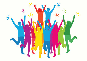 Diverse group of people celebrating with joy and excitement.