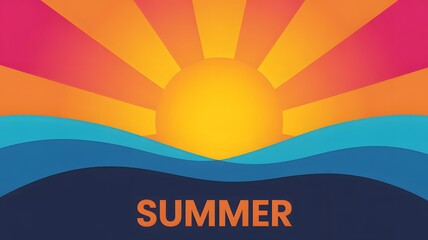 Vibrant summer sunset over serene ocean waves with warm sunlight