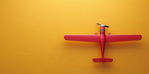 Red airplane on a yellow background with no other objects or scenery in view