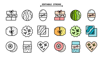 Handmade soap icons set. Editable stroke. A bar of homemade soap. Eco products for spa beauty. Natural cosmetics. Vector isolated illustration of cosmetic hygiene product.