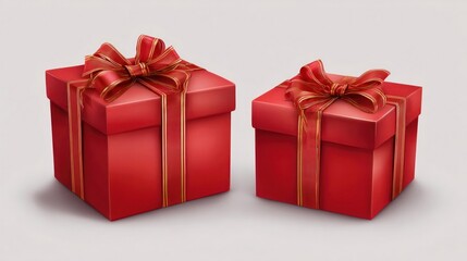 Fototapeta premium Elegant red gift boxes with flowing ribbon on transparent background