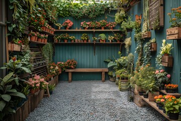 Green space filled with plants and flowers in a small garden area during the day