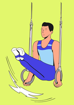 A male gymnast is performing an exercise on gymnastic rings. Vector illustration.