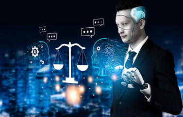 The debate on AI ethics in law and the justice system. A concept of AI and human collaboration in legal analysis and decision making. Motif