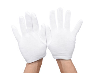 Man in cloth gloves on white background