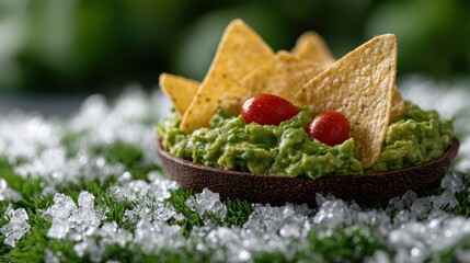 football field guacamole, guacamole shaped like a football field, complete with sour cream lines and salsa end zones, makes for a fun and tasty snack