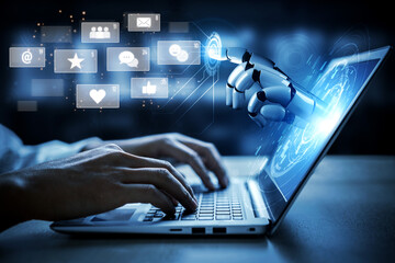 AI analyzing social media metrics, reading user interaction patterns, tracking engagement levels,...
