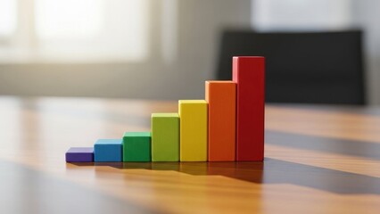 Growth strategy wooden blocks stacked into increasing bar concept