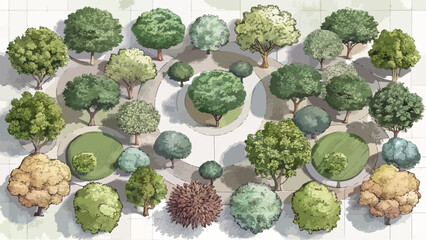 Hand-Drawn Top View Tree Vector Illustration, Overhead Tree Canopy Symbols for Landscape and Site Plan Design
