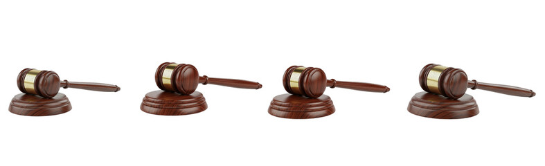 Wooden judge gavel set isolated on white background
