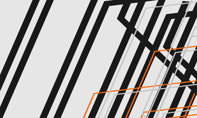 White abstract modern background with black, gray and orange geometric lines and outlines. Vector illustration