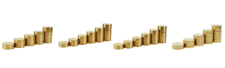 Gold coin stacks set isolated on white background