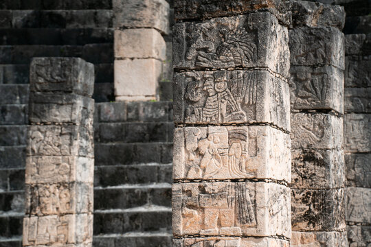 Ancient stone carvings at Chichen Itza ruins
