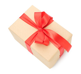 One beautiful gift box isolated on white, above view