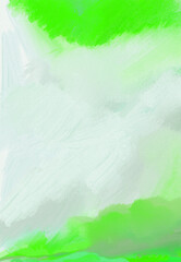 Impressionistic Seascape of Ocean or Lake Shoreline Under Puffy Billowing Clouds in Sky Above - Digital Design, Art, Painting, Illustration, Artwork-In Neon Lime Green & Gray